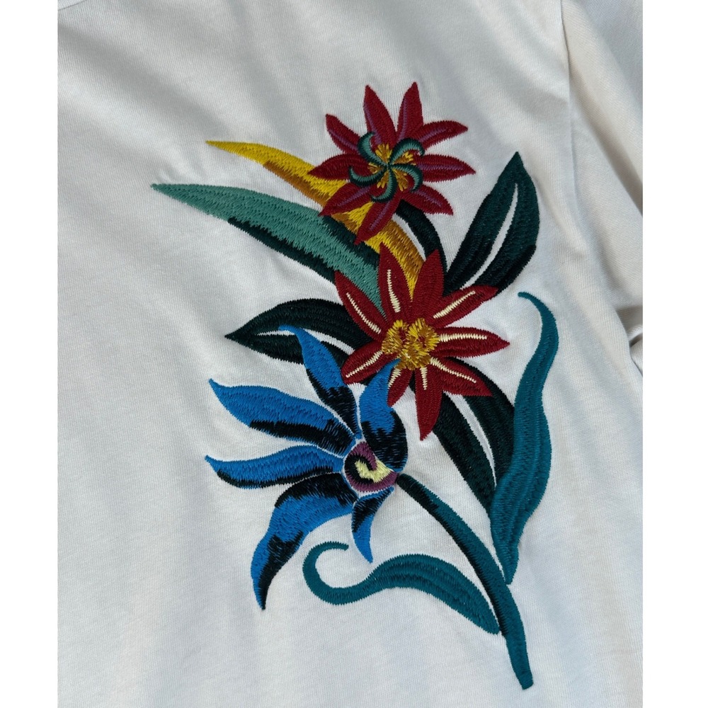 Scotch & Soda White Organic Cotton Floral Embroidered T-Shirt Mens Large - Picture 7 of 14